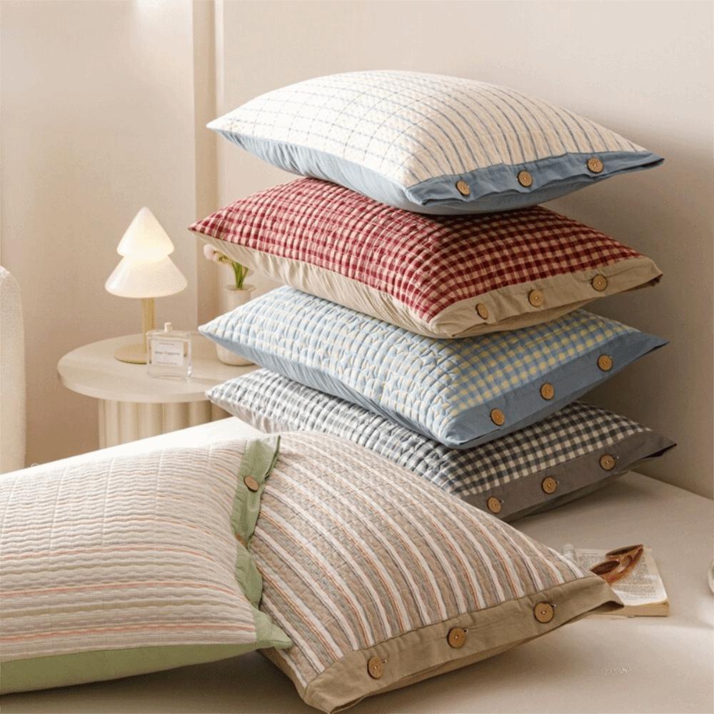 Skin-friendly Pillowslip Rectangular Pillow Cover Envelope-style Plaid Pillowcase Dormitory