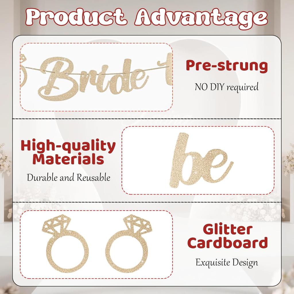 Bride To Be Banner, Pre-Strung Glitter Wedding Decorations For Reception, No Diy Bridal Shower Banner, Bride To Be Sign For Backdrop Ceremony
