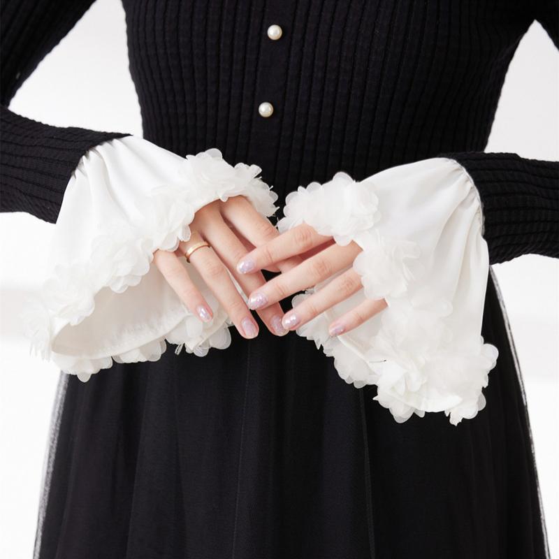 Women Removable Fake Sleeves Ruffle Layered Solid Color Sweater Short Decorative Wrist Cuff Costume Accessory
