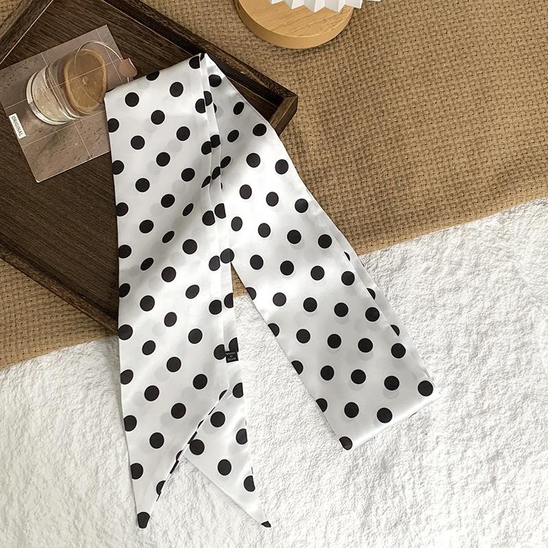 Polka dot silk scarf, long strip, high-end sense, summer retro binding, ribbon, streamer, multi-purpose, small scarf, headscarf, headband, belt.