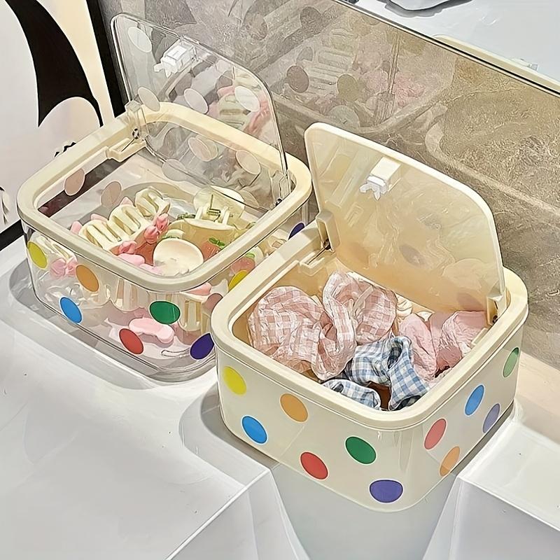 Коробка-органайзер для декоративных аксессуаров для волос в горошек с прозрачной крышкой многосекционное прочное пластиковое хранилище для ободков резинок для волос украшений 739₽
