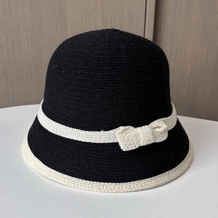 Dome contrasting knot knitted bucket hat summer seaside vacation sun hat ladies sun protection face hat