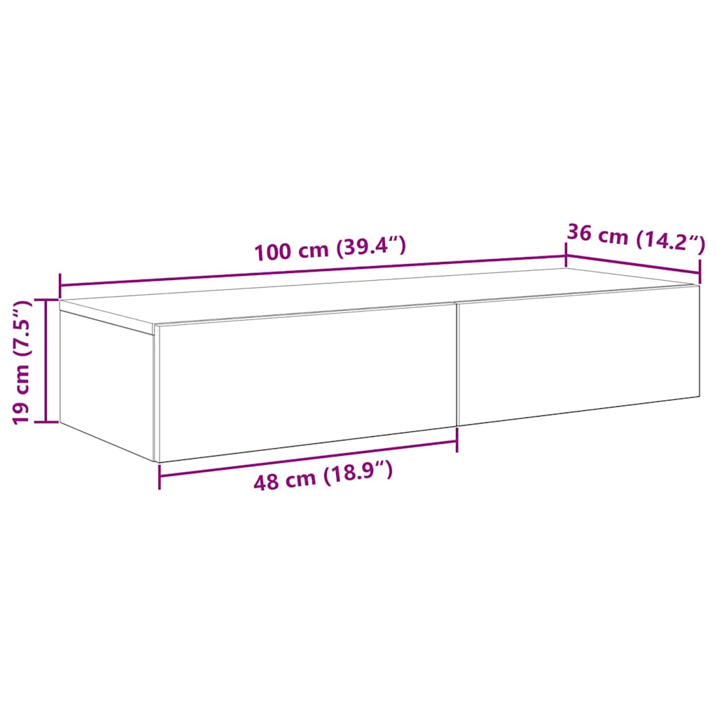 Wall Mounted Shelf with Drawers Artisan Oak Finish 100 x 36 x 19 cm