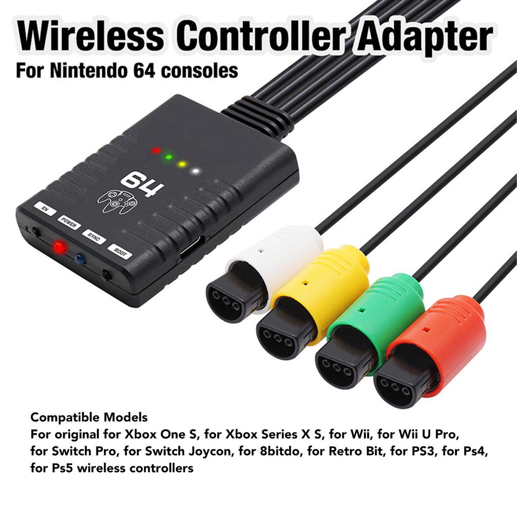 Trådløs kontrolleradapter Støtte 4 spillere Bluetooth-kontrollerkonverter for N64-konsoll for PS3
