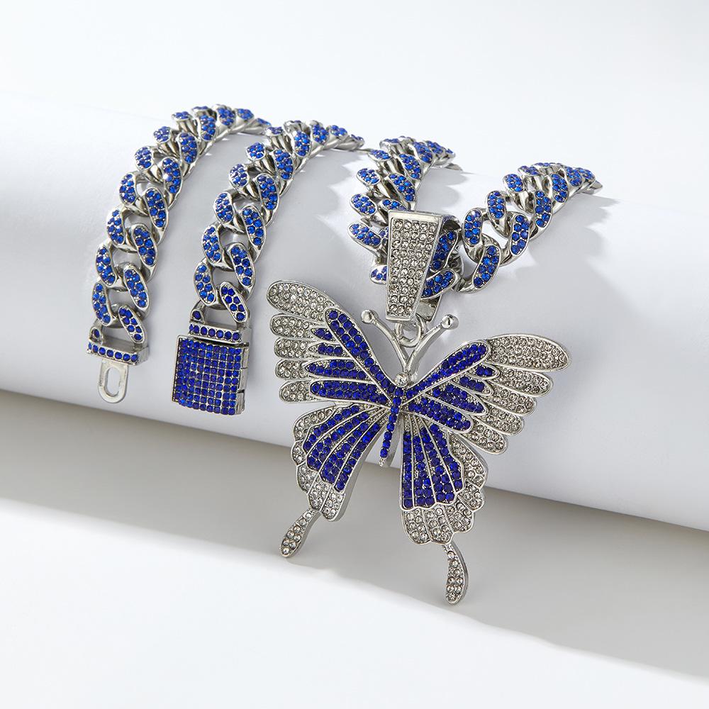 Trendy Zircon Butterfly Hip Hop Pendant Necklace for Couples