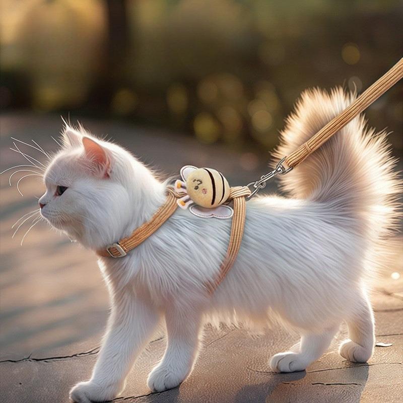 Cute Little Bee Cat Harness Leash Set I-Shaped Escape Proof Adjustable Walking Chest Strap for Kittens Cats