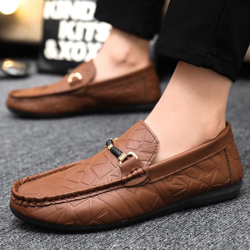Fashion Mens Leather Shoes Round Toe Flat Black Male Casual Shoe Legitimate Designer in Promotion New Footwear Offer Social Trend