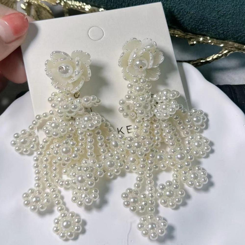 Boucles d'Oreilles Perles Artificielles Perles Boucles d'Oreilles Femme Accessoires Fait Main Clous d'Oreille Perle Exagérés Boucles d'Oreilles Pendantes Perle Vacances