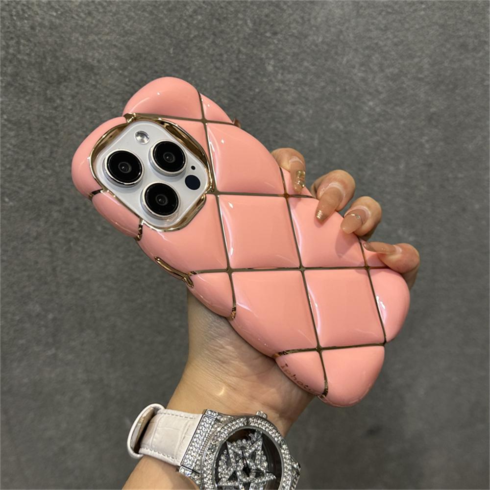 Luxury Plating 3D Diamond Lattice Pattern Soft Silicone Phone Case For iPhone 14Plus 11 12 13 15 Pro Max Shockproof Protection Cover