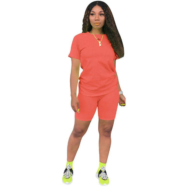 Solid Color Round Neck Neck T-shirt Shorts Set Pure Color Crew Neck T-shirt Shorts Set