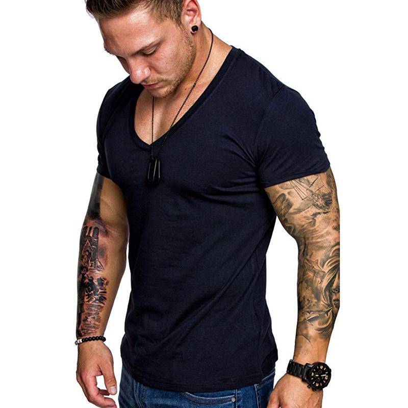 High-quality Men's Slim V Neck Short Sleeve Muscle Tee T-shirt For Casual Wear