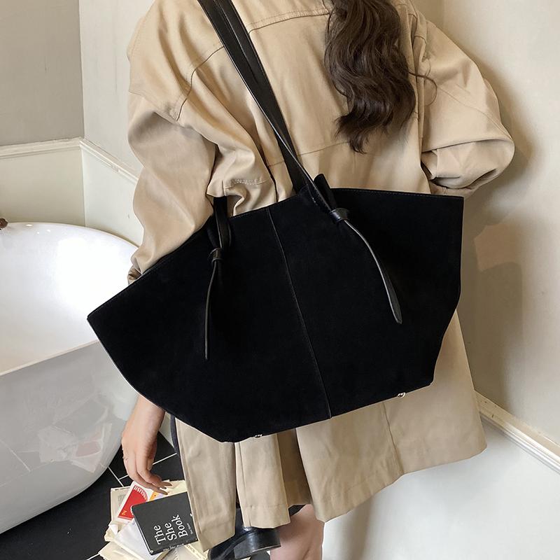Light Luxury Brand Designer Wing Bag Frosted Suede Tote Bag Solid Color Versatile Large Capacity Women Storage Underarm Bags