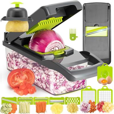Vegetable Professional Gentle Grater for and with Handguard 8-in-1 Multi-functional Slicer/Shredder, Grade, Cabbage, Radish, More, (Gray)
