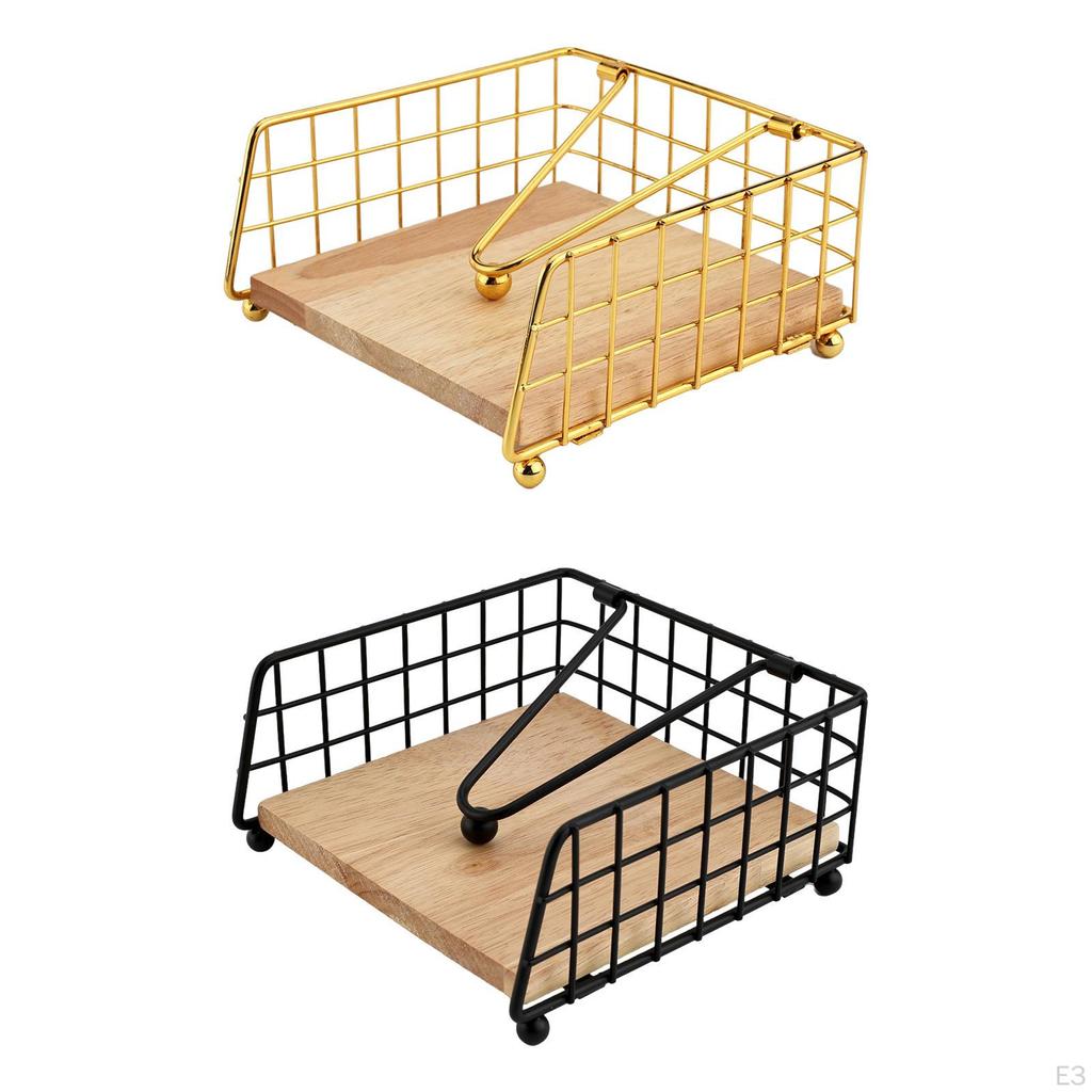 Napkin Holder Flat Dispenser Decoration Iron Stylish Paper Wood Base for Hotel Cafe