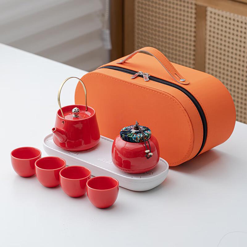 Elegant Chinese Red Ceramic Travel Tea Set