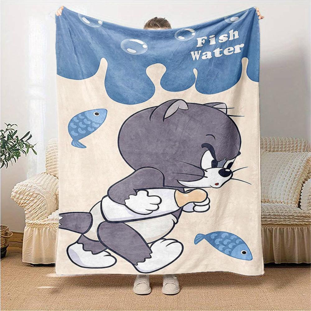 1pc Fish Water Blanket Lightweight Flannel Throw for Sofa Bed Travel Camping Livingroom Office Couch Chair 1112KK