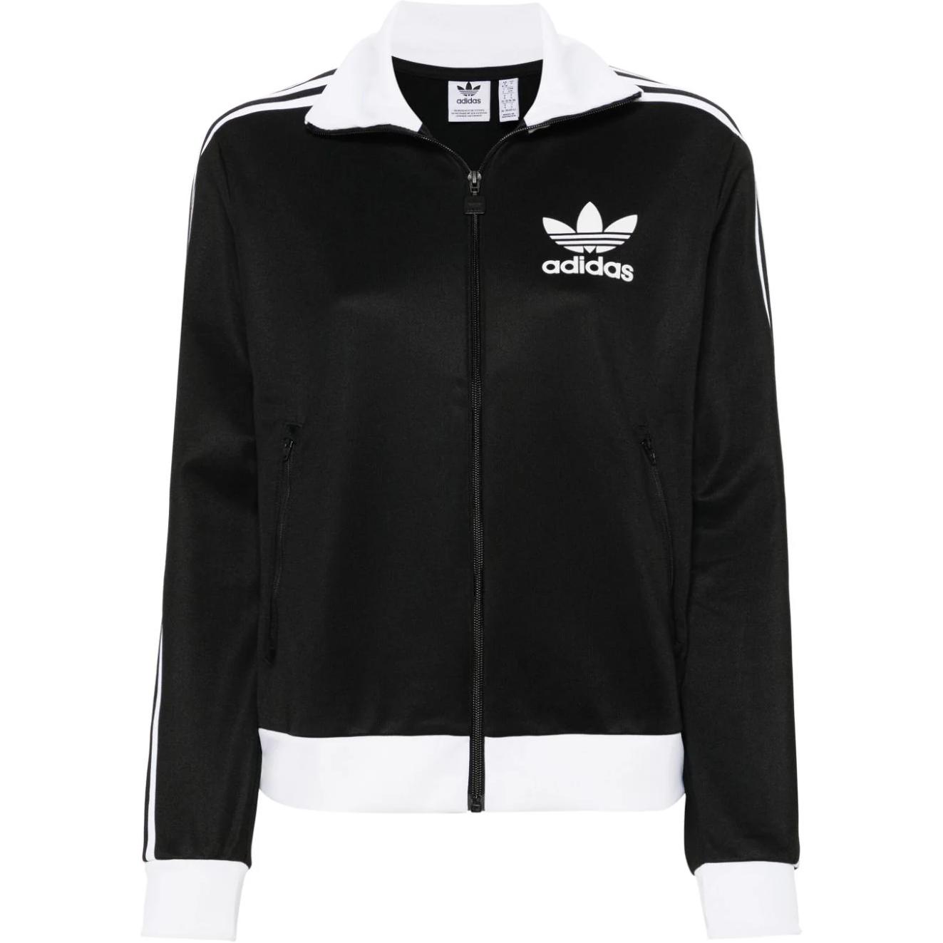 Adidas Classic Series Logo Print Zip-Up Stand Collar Fitted Jacket Women Black IW3174 XS
