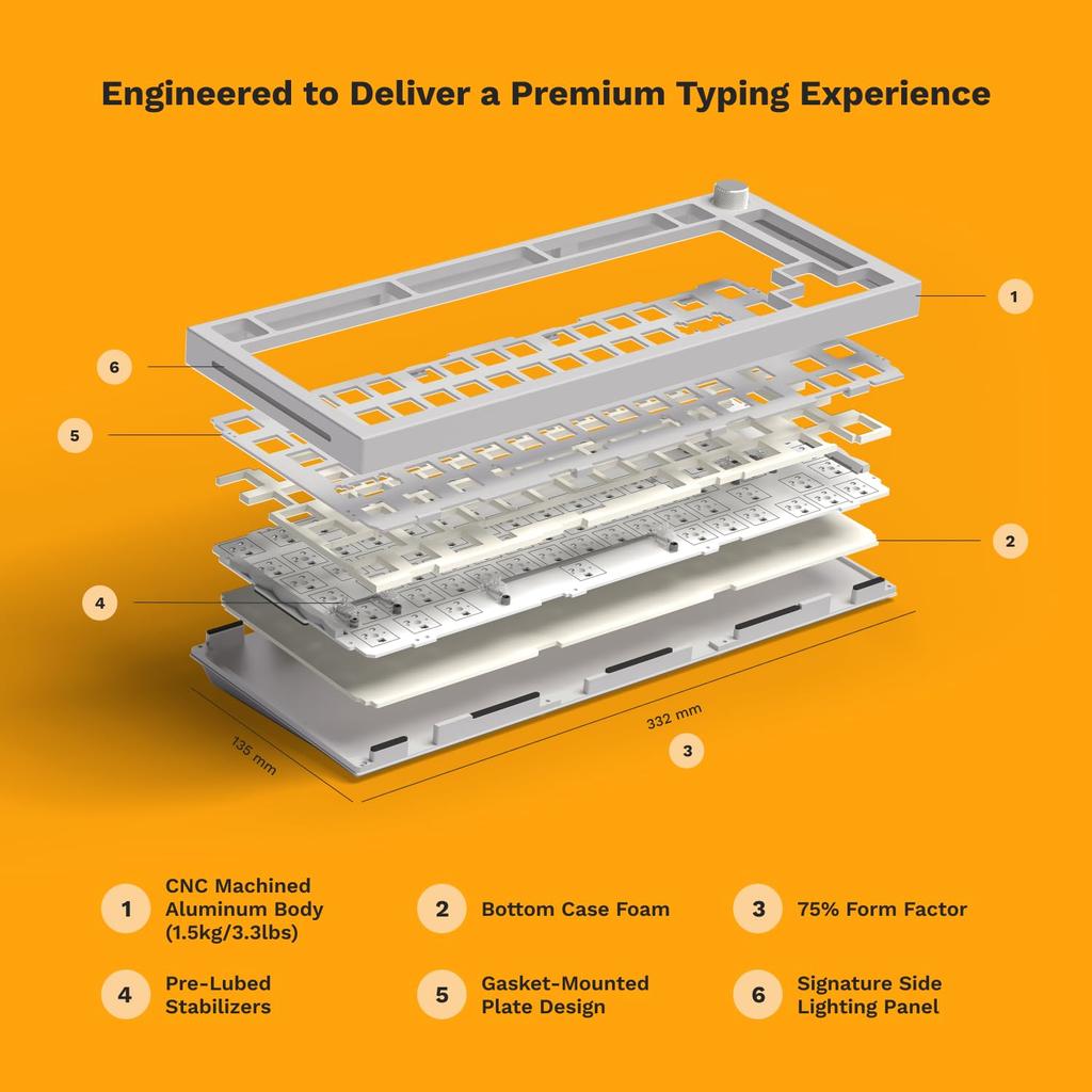 Teclado Mecânico para Jogos Glorious GMMK PRO Branco Barebones 75% (83 chaves)