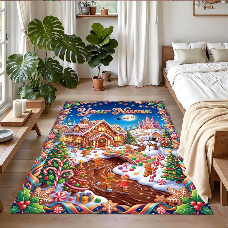 Christmas Custom Name Printed Square Area Rug Soft Non Slip Floor Carpet For Bedroom Holiday Gift