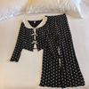 Women's Retro Polka Dot Pajama Set with Breast Pads - Long Sleeve, Long Pants, Modal