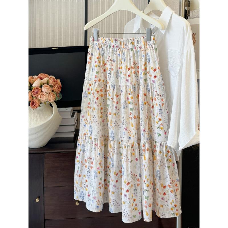 Summer Garden~ Cotton Small Floral Skirt Summer New Fresh Floral Skirt Summer Cake Skirt One size fits all оранжевый