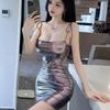 New sexy and thin pure lust lace-up nightclub glossy suspender skirt tight hip-wrapped short dress dress women