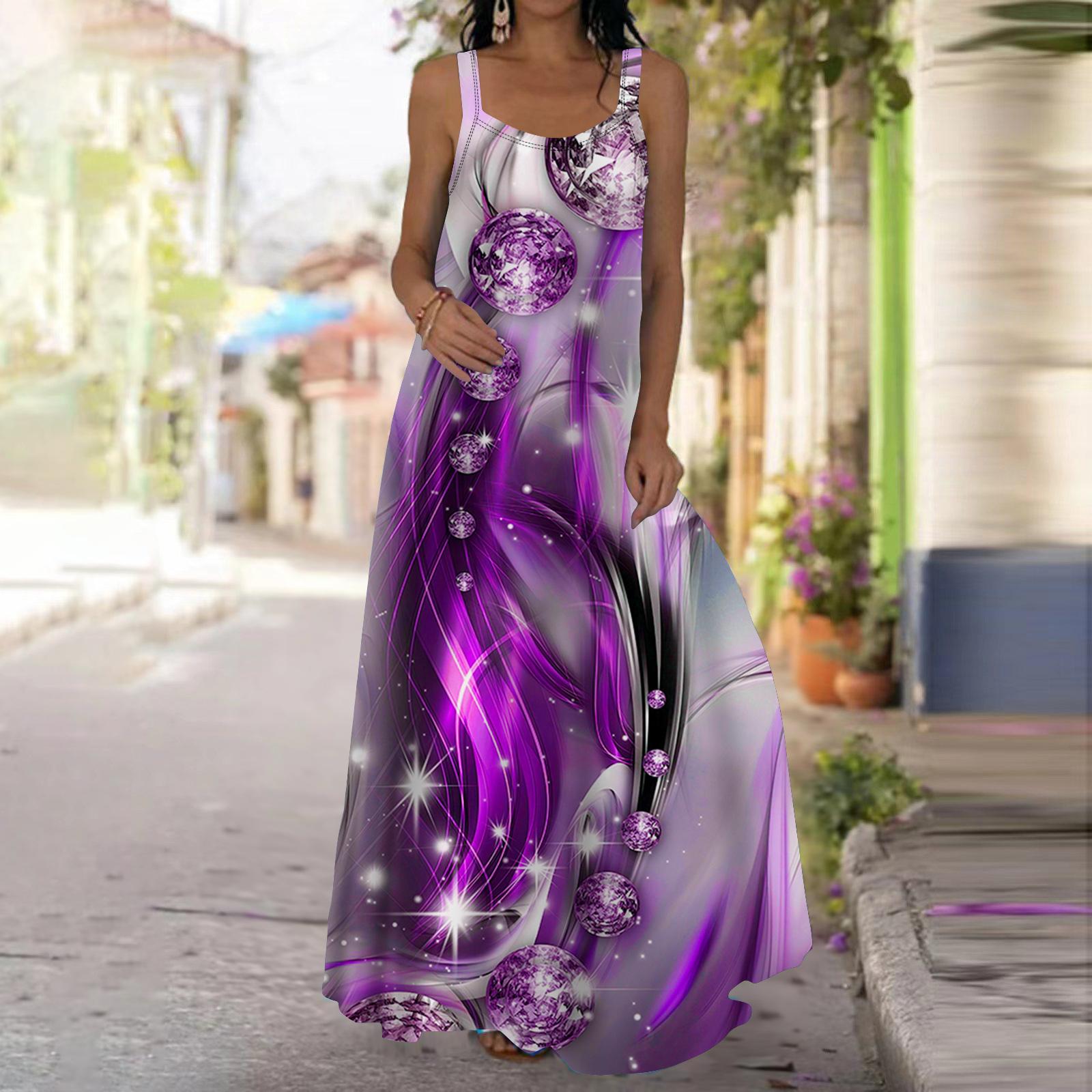 

Женское платье-комбинация Длинное платье макси Платье с сапфировым принтом Весна и лето с V-образным вырезом Для отдыха и отпуска 5XL фиолетовый