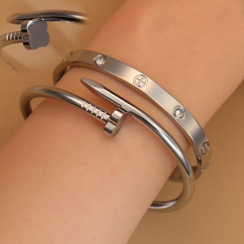 Horký prodej Srdcový tvar Zirkon Nerezová ocel Zlatá barva 2v1 Náramek Dámské šperky Velkoobchodní dárek Náramky