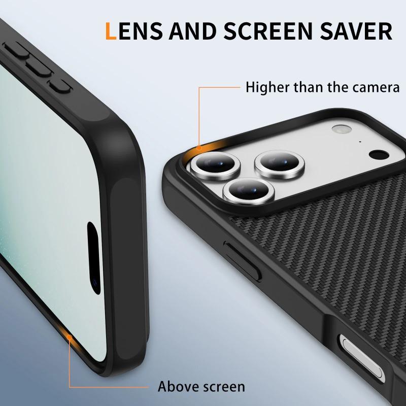 Luxury Carbon Fiber Texture Case for IPhone 17 Air 16E 15 14 Plus 13 12 Pro Max Magnetic Wireless Charge PC Hard Protecte Cover