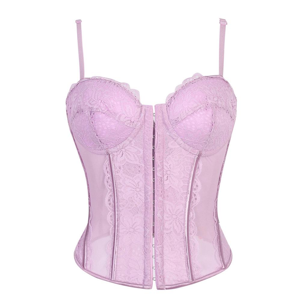 Women's  Sexy LaceBack Zip Corset Top Bustier G-string Body Shapewear