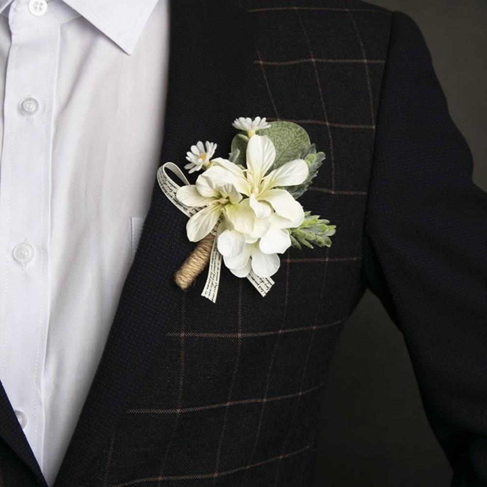 Elegant Artificial Boutonnieres Ivory Color Simulation Silk Rose Flowers  Wedding Accessories