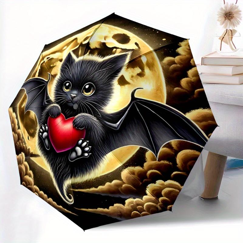 1pc Moon Sky Bat Pattern Automatic Umbrella is Fashionable and Good-Looking, a Portable 3-Fold Umbrella, Suitable for Travel and Daily Use,
