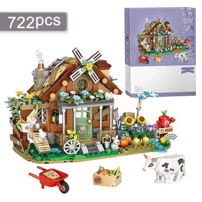 Ensemble de Blocs de Construction de Ferme DIY Modèle de Moulin à Vent de Campagne Cabane Petites Particules Ornements Assemblés Jouets Cadeaux pour Adultes et Enfants