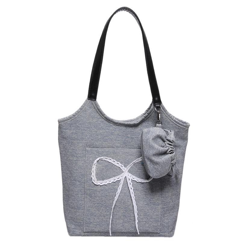 Casual tote bag New bow girl shoulder bag Fashion portable denim tote bag