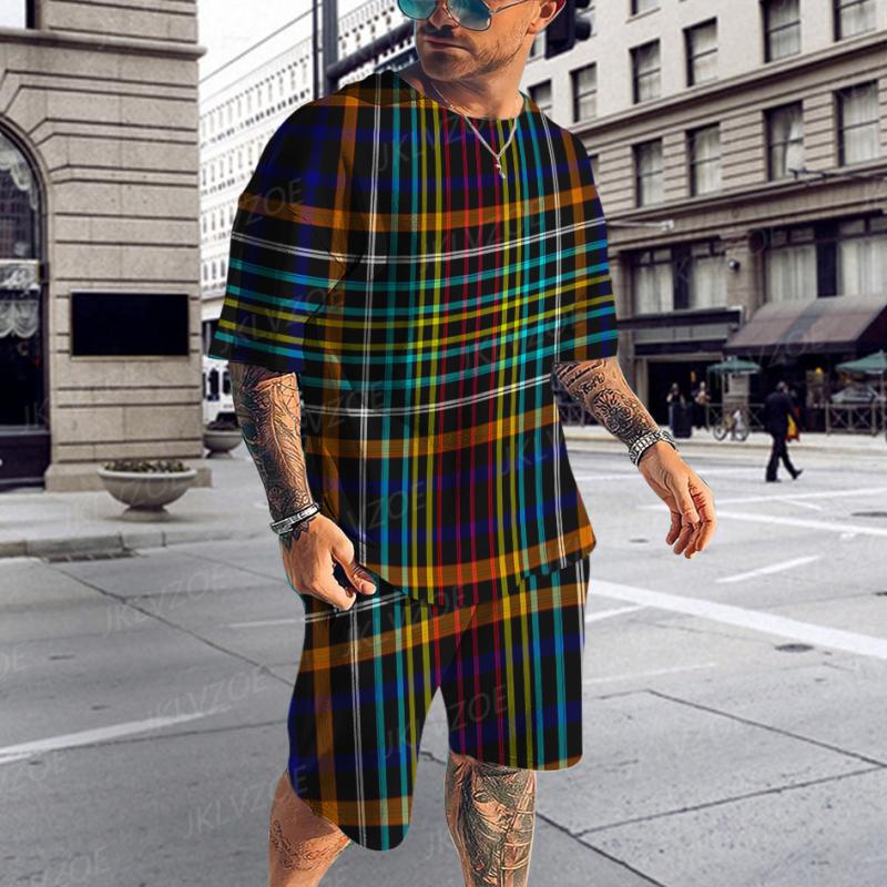 Tendință la modă de vară, costum pentru bărbați, cu model în dungi, imprimat 3D, trening pentru jogging, set de tricouri cu mânecă scurtă, haine de stradă pentru bărbați