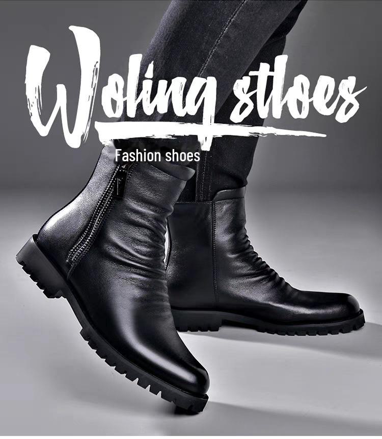 Ghete Martin pentru bărbați, de iarnă, cu gleznă înaltă - Piele de vacă moale, confortabile, cu fermoar la modă, căptușeală din catifea din lână