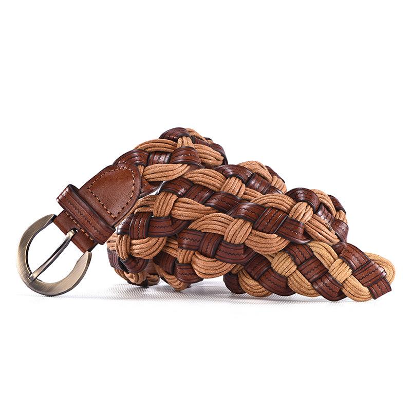 Vintage Cowhide Braided Belt for Women Simple Fashion Pin Buckle Jeans Accessories New Student Versatile Belt