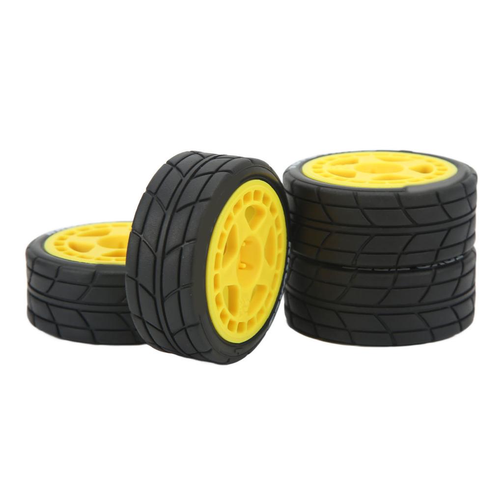 4PCS 110 RC Wheel Tires with Hub Fin Plastics Rubber RC Flat Wheel for Car Upgrade Parts Yellow