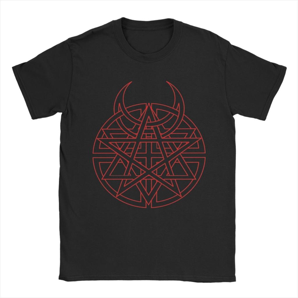 Red Horns Hexagram Disturbed Music Men T Shirts Leisure Tees Short Sleeve O Neck T-Shirts 100% Cotton Gift Clothing