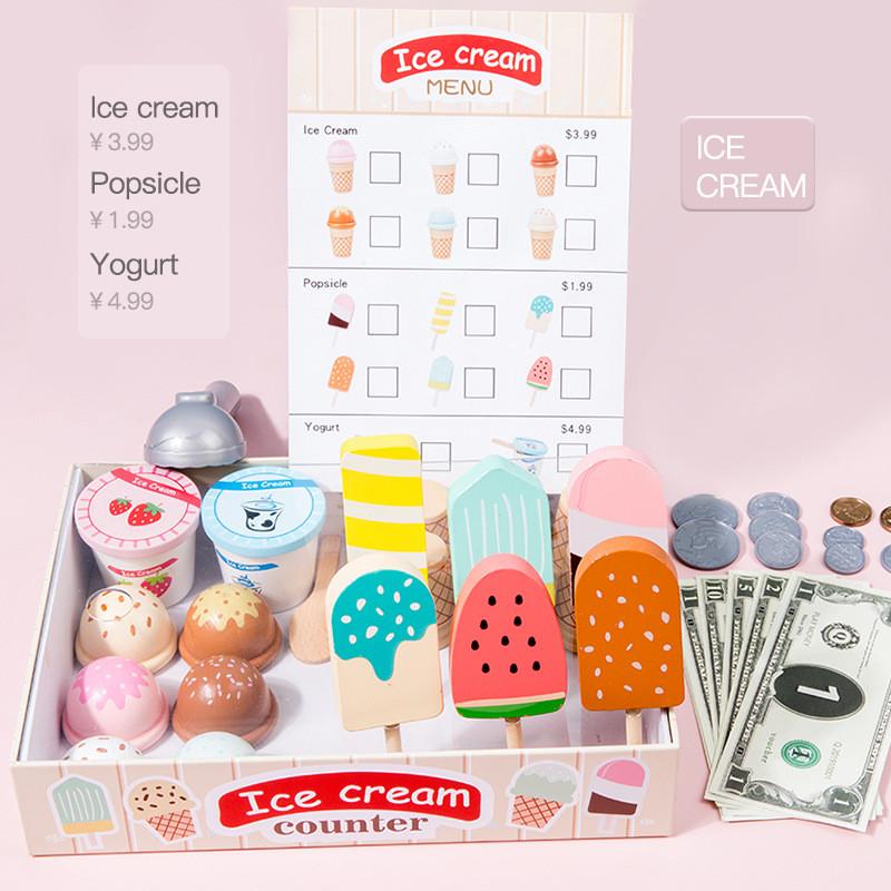 Simulation Wooden Ice Cream Store Shelves Children Toy Set For Rol Playing