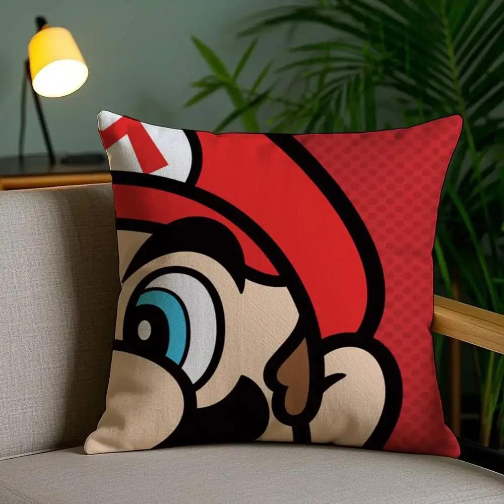 Cartoon M-MarioS Game Pillow Case Plush Fabric Soft Pillowcase Double Sided Print Sofa Cushion Cover Throw