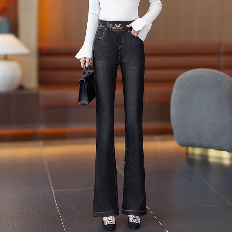 

Женские джинсы с высокой посадкой на флисовой подкладке - Зимняя мода 2025 - Хлопковые микро-клеш брюки из овечьей шерсти 32 (approximately 145-160 jin)