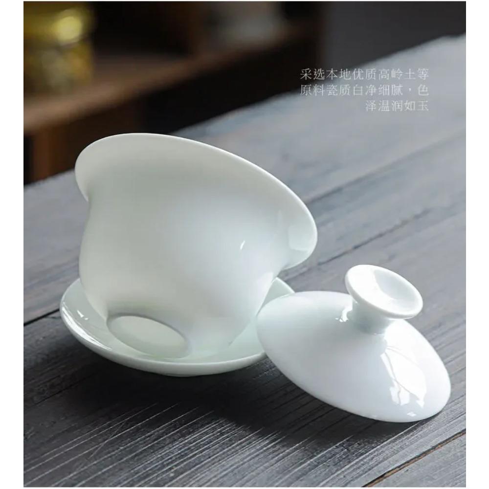 Chinese White Porcelain Kung Fu Tea Set, Household Simple Outdoor Portable Travel Tea Set, Ceramic Cover Bowl