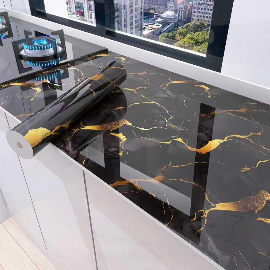 Thickened Faux Marble Kitchen Sticker – Waterproof, Oil-Proof, and Heat-Resistant Wallpaper for Stovetops