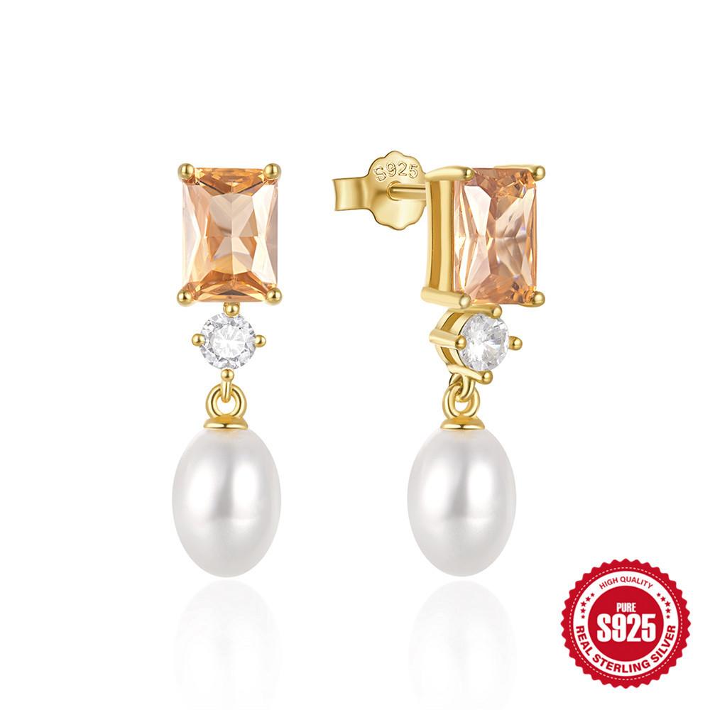 Simple Pearl Zircon S925 Sterling Silver Temperament Elegant Design Earrings Earrings Pearl Earrings