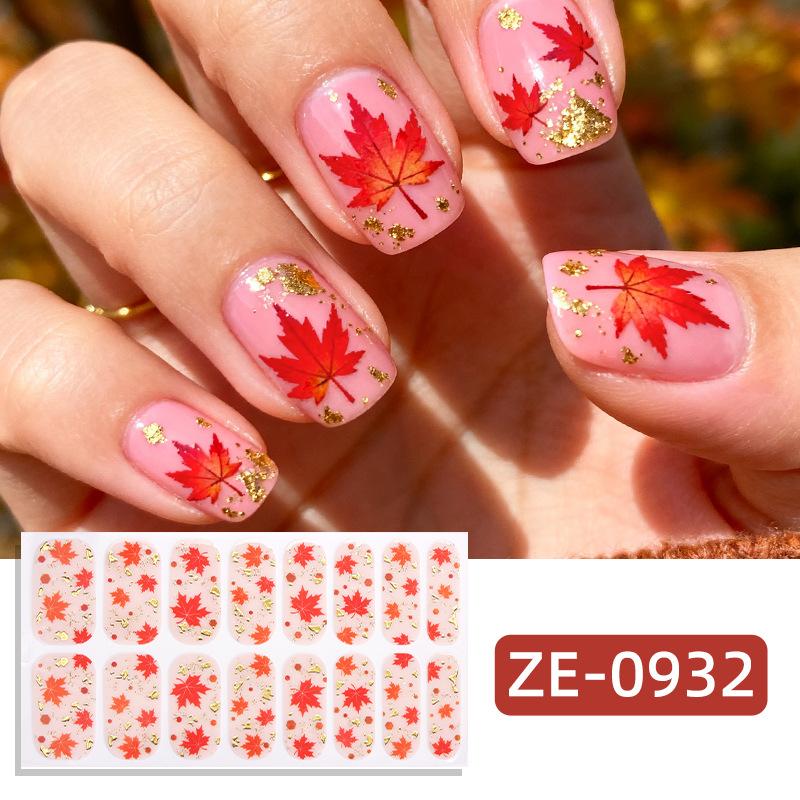 New Maple Leaf Pink Hot Stamped Gold Nail Stickers 3D Ombre Grass Fresh Style Nail Stickers