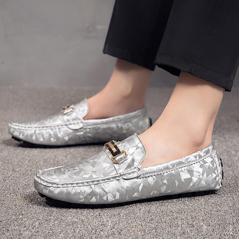 Men's Large Size Leather Loafers with Metal Buckle - New Fashion Casual Driving Shoes