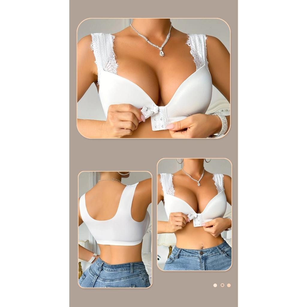 Sutien Mărime Mare Cu Adunare, Cu Cataramă Frontală, Cupă Fixă, Stil Vestă Dantelată, Sutien pentru Alăptare Anti Lăsare