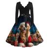 Women's Casual And Fashionable V-neck Long-sleeved Christmas Printed Dress