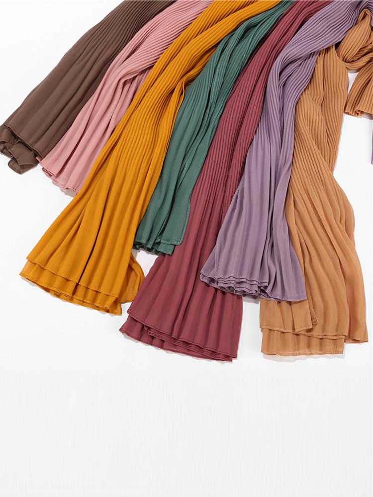 Chiffon Hijab Femme Musulman Women Pleated Beach Wrap Silk Scarf Shawls Bandana Sunscreen Muffler Scarves Pareo Bufandas Mujer